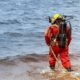 commercial diver entering the ocean