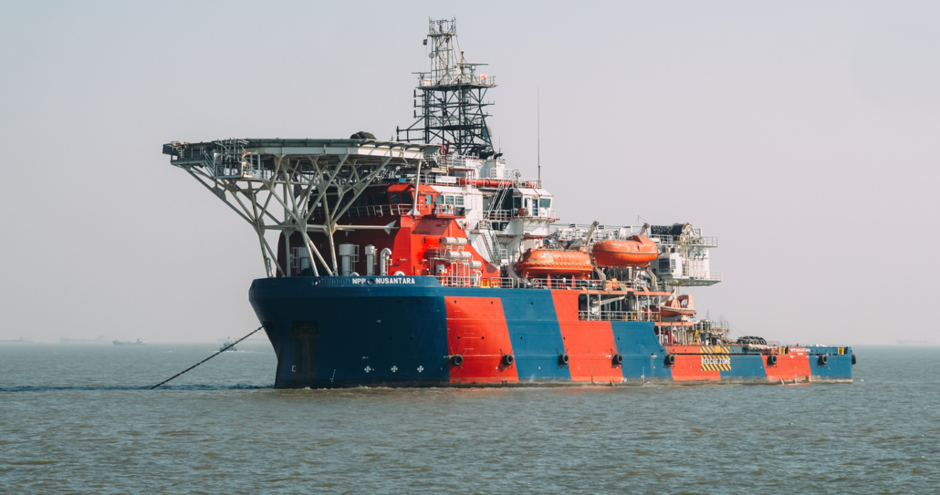 Mumbai, India - February 11, 2024: Nusantara is an 80m, DP2 subsea support vessel with diesel electric propulsion, built in 15 man saturation diving system, 3 man diving bell, 50T man riding AHC crane, helideck and 700m2 of clear deck area. The vessel will be fitted with 2 work class ROV s that will remain onboard for the duration of the charter.