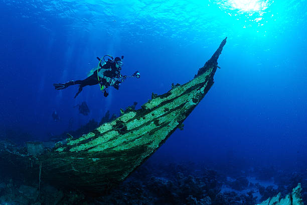diver by sunken ship